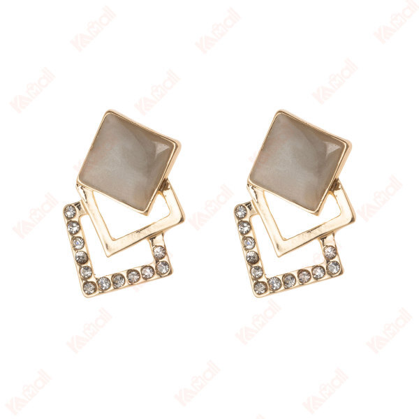 grey rhinestone geometric layered earrings